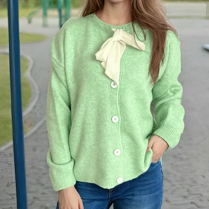 2024 New Bow Tie Tied Sweater Women Sweet Lovely Commuter Knitted Cardigan Female Fashionable Casual Trend Sweaters Coat - Matrix Studios