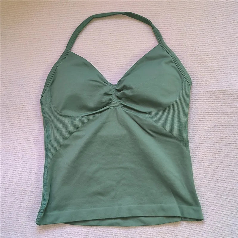 HBC Sexy V Neck Gym Tank Top Longline Strappy Vest Women Seamless Sports Running Tank Top Slim Fit Yoga Padded Workout - Matrix-studios.com
