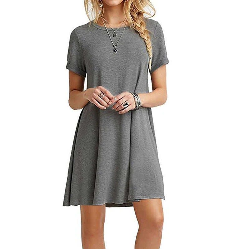 Women Casual Short Sleeve T Shirt Dress Vintage O Neck Print Loose Mini Dress Elegant Simple Mini Dress Streetwear Sundress - Matrix-studios.com