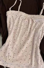 Korea Chic Gentle Women Sexy Knit Cardigan Spice Girls Elegant Slim Pure Desire Jumper Short Polka Dot Sling All-match Set Tanks - Matrix Studios