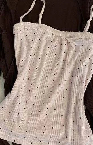 Korea Chic Gentle Women Sexy Knit Cardigan Spice Girls Elegant Slim Pure Desire Jumper Short Polka Dot Sling All-match Set Tanks - Matrix Studios