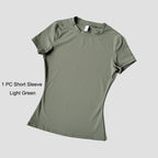 Quick-Drying Gym Leggings Set Sport Suit Short Sleeve Breathable Stretchy Slim Fitness Active Top Tight Gym Set - Matrix-studios.com