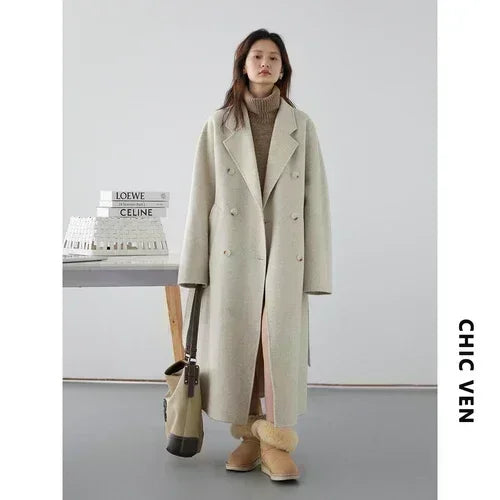 CHIC VEN Women Long Double-sided Woolen Coats Retro Loose Female Overcoat Double Breasted Ladies Windbreak Autumn Winter 2026 - Matrix-studios.com
