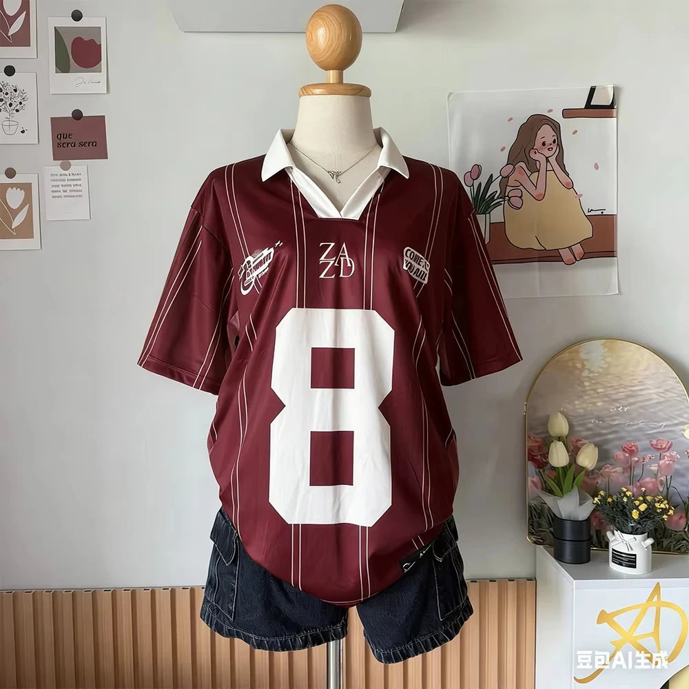 Summer Women's New No.8 Oversized Short sleeved T-shirt Street Y2K Fashion Leisure Sports Jersey Men Letter Printed Polo Shirt - Matrix-studios.com
