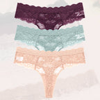 3Pcs Lace Sexy Thongs Women Low-Rise Briefs Sexy Soft Ladies Underwear Trendy Floral Underpants Female Flowery Panty Lingerie - Matrix Studios
