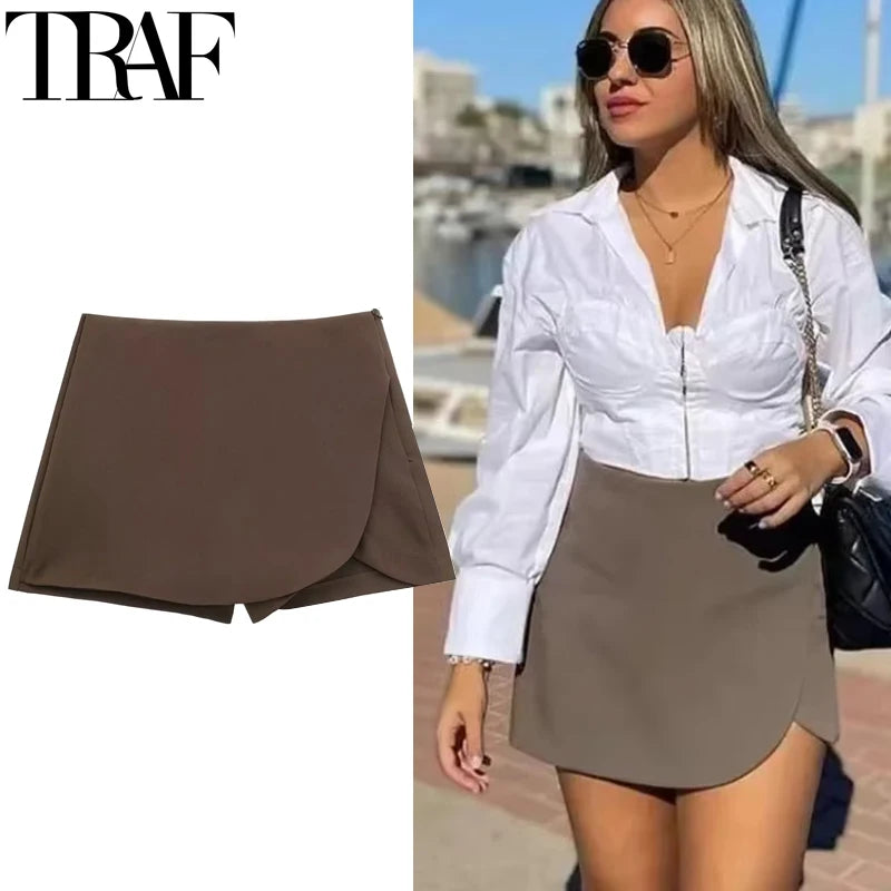 HXAO Women's Skirt Shorts Summer Beige Black Skirt Pants Woman Office High Waist Skort For Women Asymmetrical Pink Brown Skirt - Matrix-studios.com