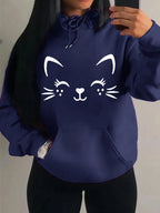 Simple Word Cat Happy Pattern Women Hoodies Fashion Casual Streetwear Personality Hip Hop Hoodie Trendy Fleece Pulloverar
