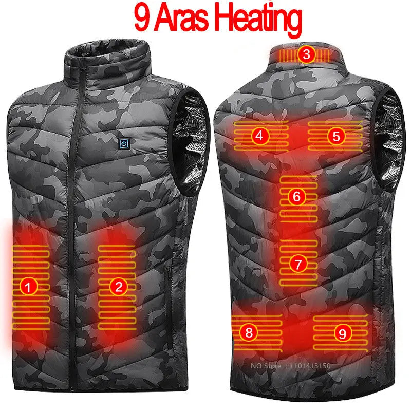 13 PCS Heated vest Jacket Fashion Men Women Coat Intelligent USB Electric Heating Thermal Warm Clothes Winter Heated Vest 열선조끼 - Matrix Studios