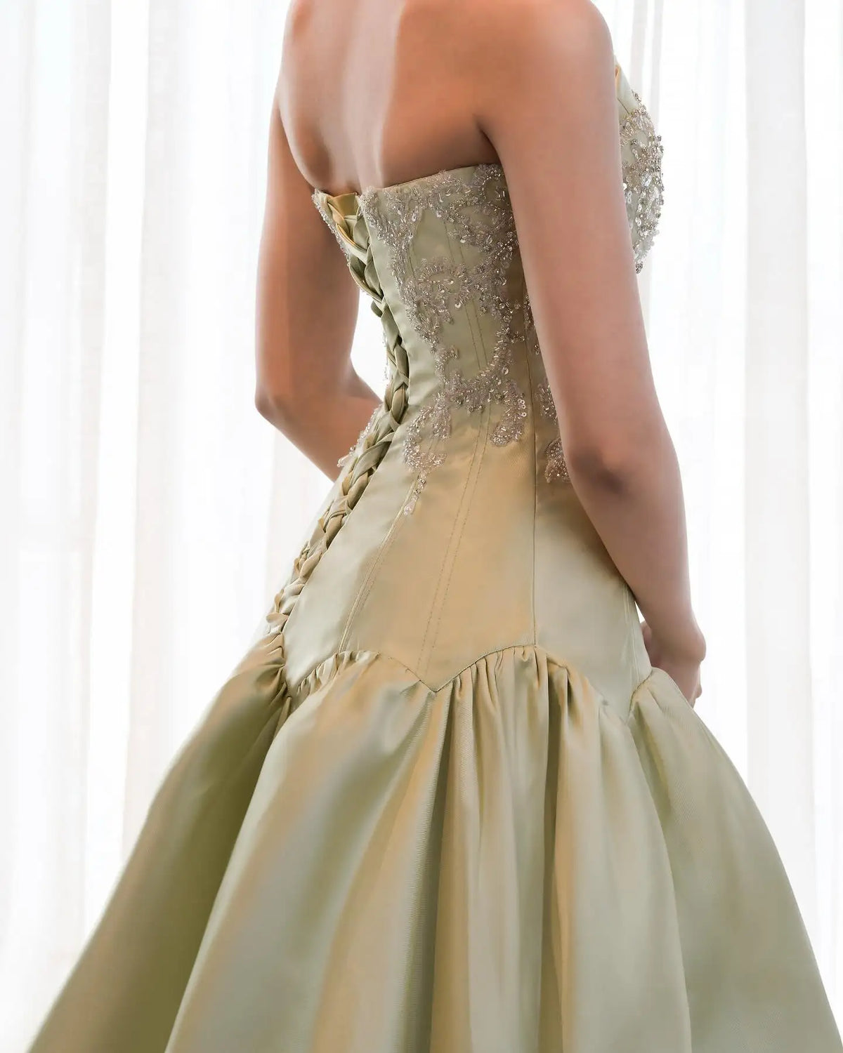 Sansa Customized 2026 Elegant Champagne Gold Strapless Prom Dresses Beaded Corset Satin Ball Gown Formal Evening Gowns Vestidos - Matrix-studios.com