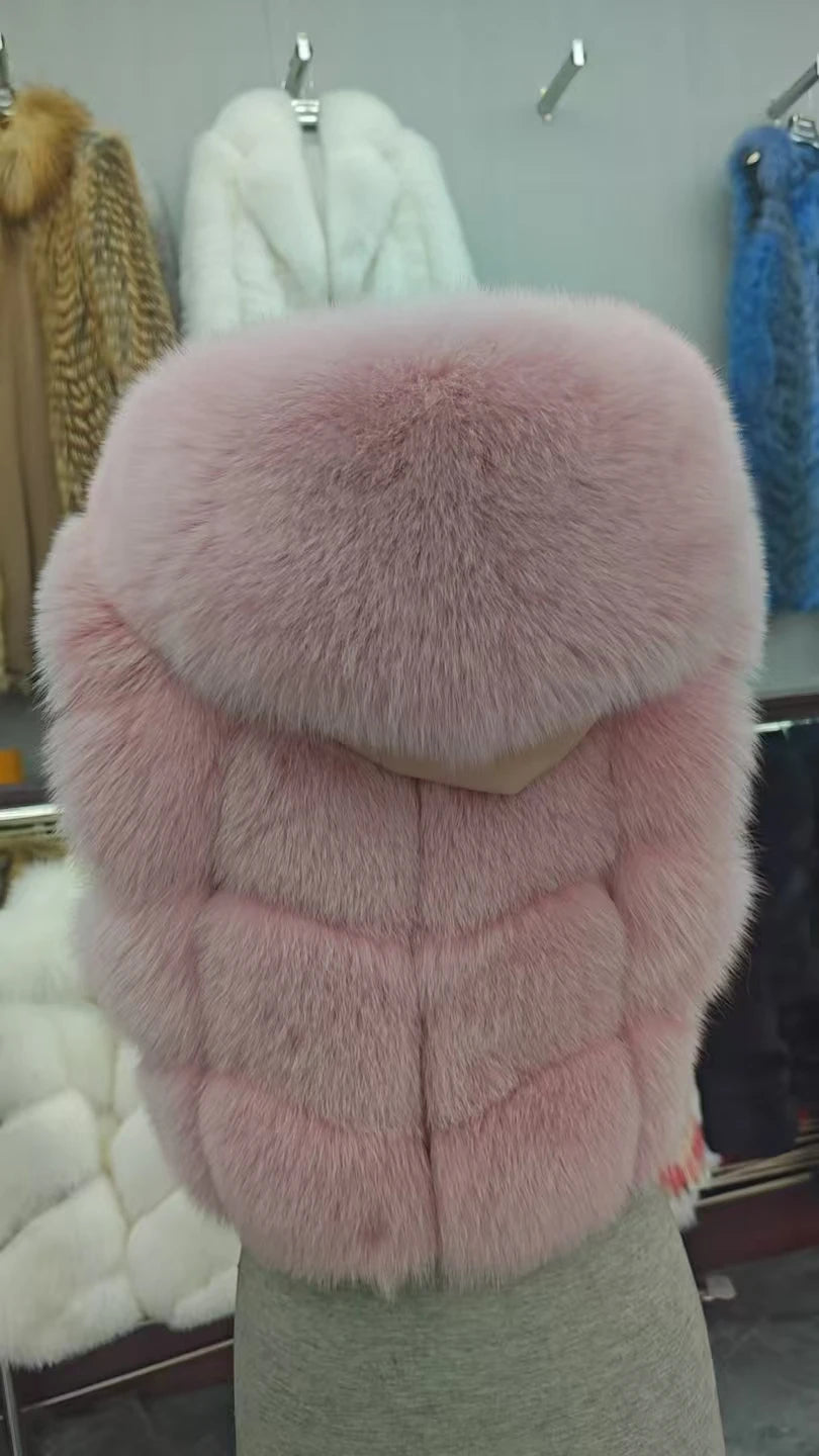 Natural Fox Fur Vest Women Winter Coat Fashion Hoodies Thick Warm Female Short Real Fox Fur Coat Sheepskin Genuine Fur Jackets - Matrix Studios
