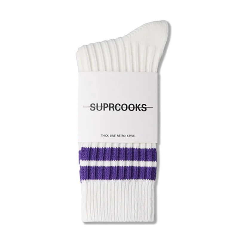 Solid Color Women Middle Tube Socks Candy Color Trend Men Socks Pure Cotton Comfort Retro Thick Lines Winter Socks - Matrix Studios
