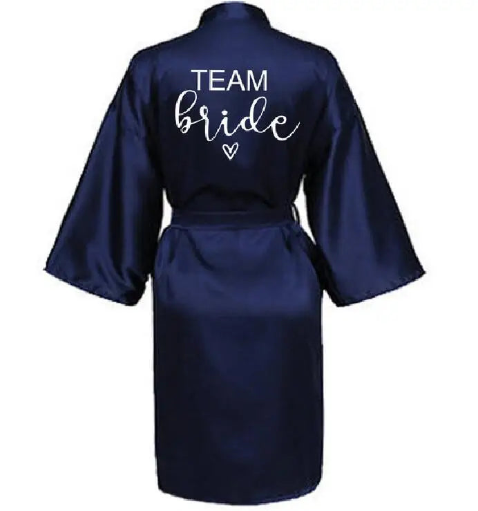 Wedding Party Team Bride Robe With Black Letters Kimono Satin Pajamas Bridesmaid Bathrobe SP063 - Matrix-studios.com