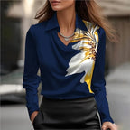 Elegant Women's Satin Shirt Blouse New Print V-neck Swing Neck Long-sleeved Solid Color Loose Shirt Casual Top Office Ladies - Matrix-studios.com