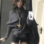 2000s Korean Fashion Slim Batwing Sleeve Autumn Sweaters Y2k Pure Color Subculture Casual Long Sleeve Pullovers Sweaters Chic - Matrix Studios