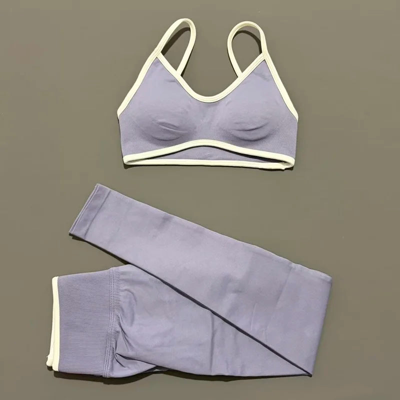 2Pcs HISTELLO Women's Seamless Yoga Fitness Set Ignite Sculpt Scrunch Leggings Strappy Halter Bra Gym Sports Fitness Outfit - Matrix-studios.com