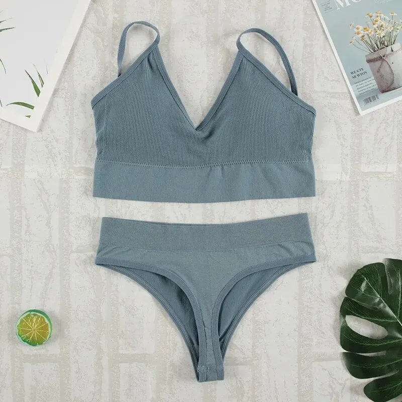 2Pcs Bra Set Underwear Set Women Panties Sexy G-String Seamless Bralette Female Lingerie Soft Tank Crop Top - Matrix Studios