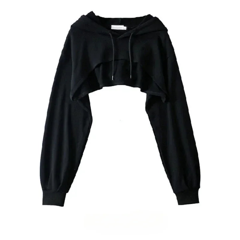 Hoodie Female Hoodie Personality Irregular Crop Ultra Short Style Long Sleeve Top Female Drop Shipping Sweatshirt Y2k Clothes - Matrix Studios