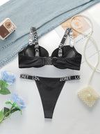 The Best-selling Sexy Gathering Promotion Style Glossy Letter Shoulder Strap Two-piece Women's Underwear Set B2050 - Matrix-studios.com