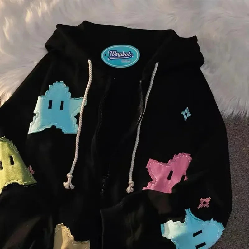 Y2K Oversized Coat Men's Personality Print Women's Hoodie Fashion Punk Harajuku Couple Zip Up Hoodie Tops Kawaii Clothes - Matrix Studios
