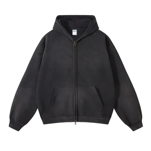 Men's Zip Up Hoodies Tie Dye Washed Double Oversize Cardigan Sweatshirt Loose Plus Plush Gradient Man Hooded Pullovers Winter - Matrix Studios