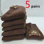 5/10 Pairs Socks Women Luxury Designer Cashmere Wool Sock Solid Warm Thick Pile Embroidered Logo Mid-Calf female Snow Boot Socks - Matrix Studios