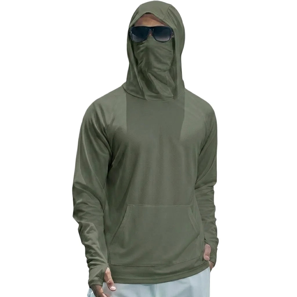 Mens UPF50+ Performance T-Shirt Long Sleeve Summer Hoodie Casual Sun Running Quick Dry Shirts Sunscreen Fishing Ice Silk Tops - Matrix Studios