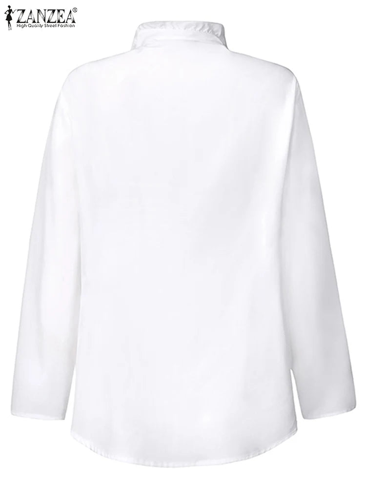 ZANZEA Elegant Women Blouse Ruffles Tops Fashion Long Sleeve Shirts Flounce Blusas Stylish OL Work Shirt Female White Blouses - Matrix-studios.com