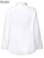 ZANZEA Elegant Women Blouse Ruffles Tops Fashion Long Sleeve Shirts Flounce Blusas Stylish OL Work Shirt Female White Blouses - Matrix-studios.com
