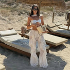 Cover-ups Ruffle Pants Summer Women Beach Wear White Cotton Tunic Mesh Pants Sarong Wrap Skirt Swimsuit Cover Up - Matrix Studios