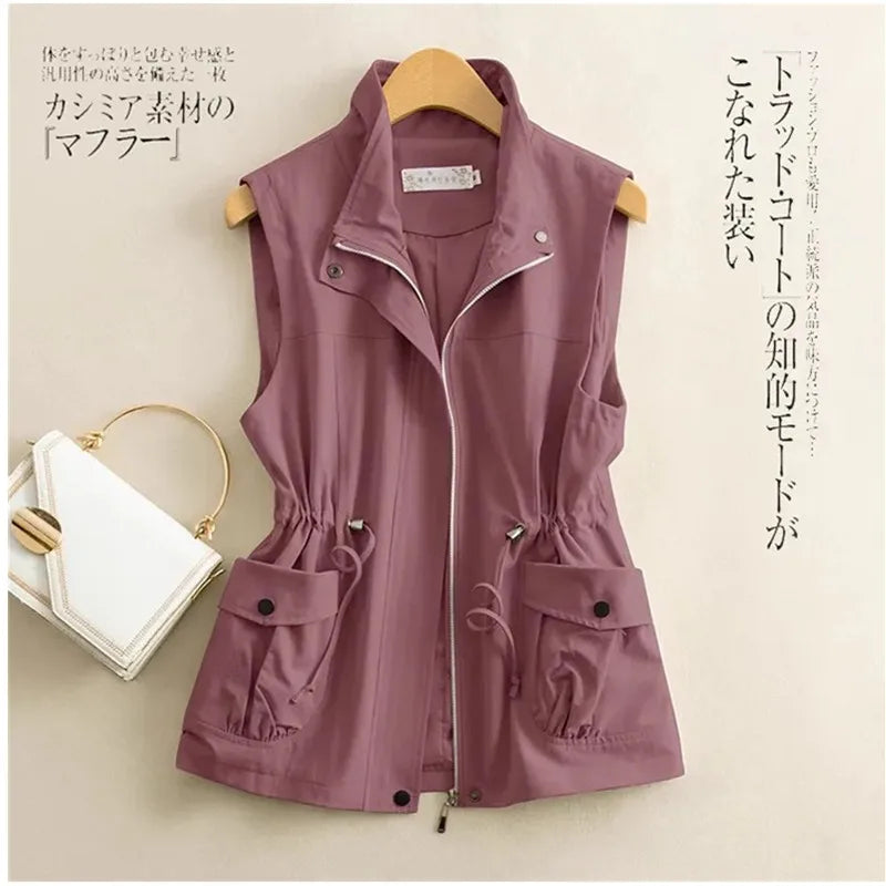 Short Waistcoat Jacket Women's Slim Spring Autumn Casual Outerwear Vest 2026 New Ladies Loose Pure cotton Sleeveless Coat - Matrix Studios