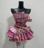 Summer Vintage Elegant Y2K Woman 2 Piece Sets Punk Gothic Strapless Crop Tops +High Waist Ruffle Skirt Female Party Outfits 2025 - Matrix-studios.com