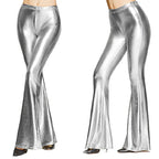 Women Shiny Flare Trousers Metallic Bell Bottoms Ruffle Wide Leg Pants Retro 70s Retro Disco Costume Stage Prom Club Trouser