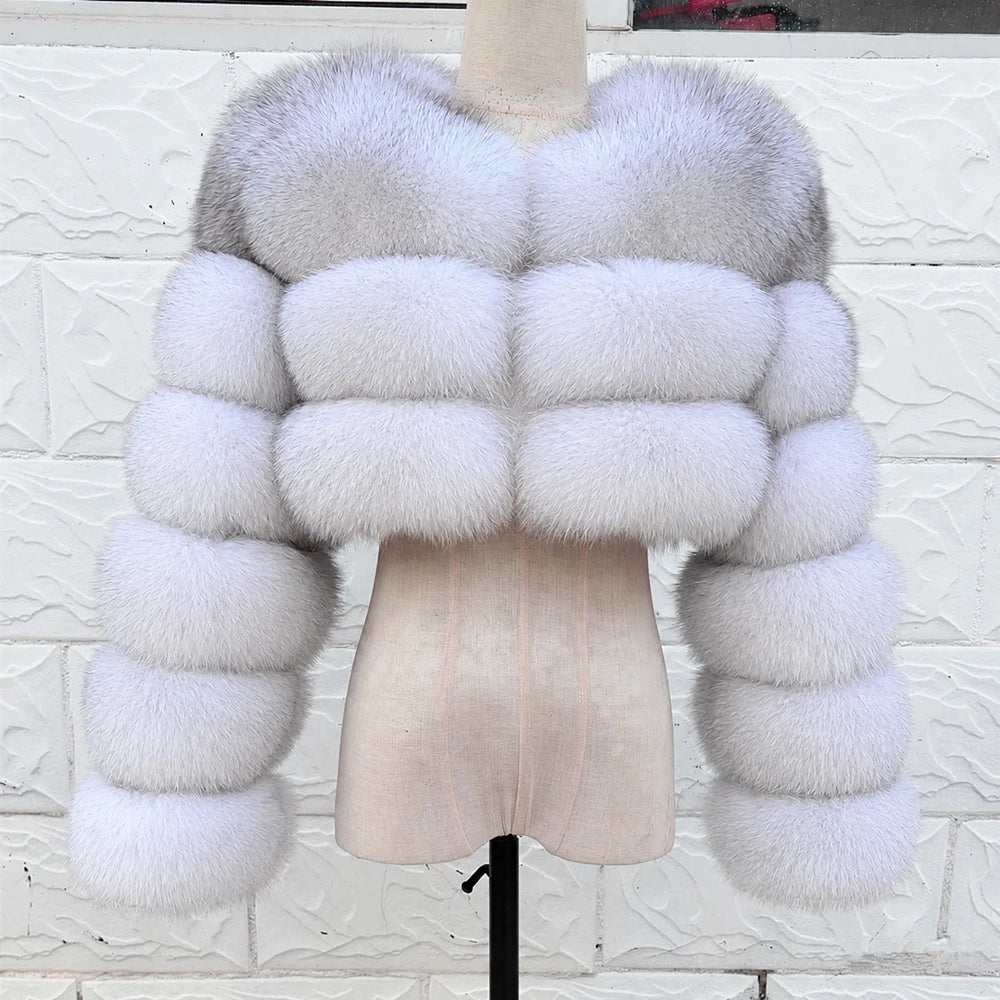 QUEENTINA Real Fox Fur Coat 30cm Women'S New Fashion Winter Leather And Skin White Clothing Natural New In Coats & Jackets - Matrix Studios