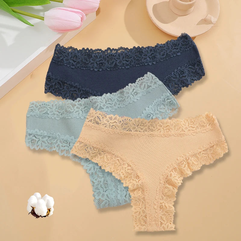 3PCS/Set Women Sexy Lace Panties Cotton Seamless Brazilian Panties Female Sexy Low Rise Soft Underwear G-String Lingerie S-XL - Matrix Studios