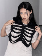 Women Gothic Vest Coat Hollowed Skeletal Gilet Hoodie Sleeveless Hooded Waistcoat Streetwear for Party - Matrix Studios