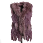 BOONJOVIA Women's 100% Real Rabbit Fur Knitted Vest Raccoon Fur Trim Collar Gilet Lady Fashion Waistcoat For Autumn Winter - Matrix Studios