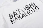Fading Letter Print Hole SATOSHI Tshirts Breathable Cotton Round Neck Short Sleeve Summer Street Casual Tops Men Women White Tee - Matrix-studios.com