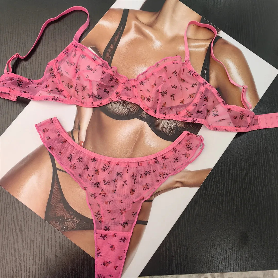 Fashion Floral Prints Women Lingerie Set Fashion Sexy Lace Bra French Ultra Thin Breathable Intimates Bralette Soft Underwear - Matrix Studios
