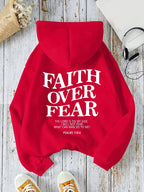 Casual Women's Hoodies Faith Over Fear Letter Printing Sweatshirts Fleece Warm Comfortable Pocket Pullovers Autumn Streetwear - Matrix Studios