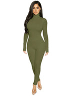 Hugcitar Fall Long Sleeve Solid Turtleneck Sexy Skinny Bodycon Jumpsuit Women Fashion Streetwear Sport Casual Romper Overalls - Matrix Studios