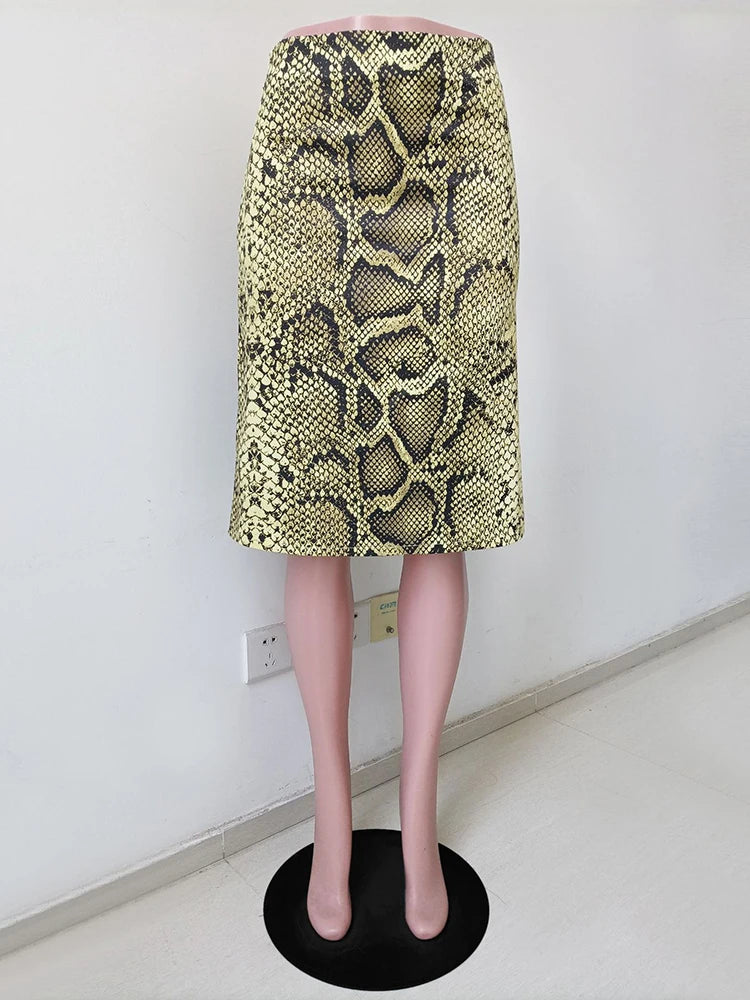 TARUXY Fashion Snake Pattern Straight Skirt For Women High Waist Slim Long Skirt Ins Hot Streetwear Female Skirt Summer New 2025 - Matrix-studios.com
