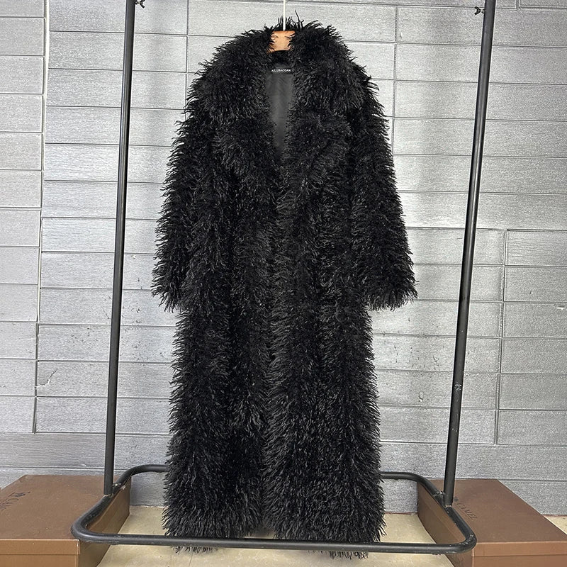 DEAT 2026 Autumn Winter New Fashion Beach Wool Faux Fur Coat For Women Suit Collar Solid Color Long Overcoat Female 11A07448 - Matrix Studios