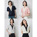 TOYOUTH Women Contrasting Colors POLO Collar T-shirt 2025 Summer New Short Sleeved Top - Matrix-studios.com