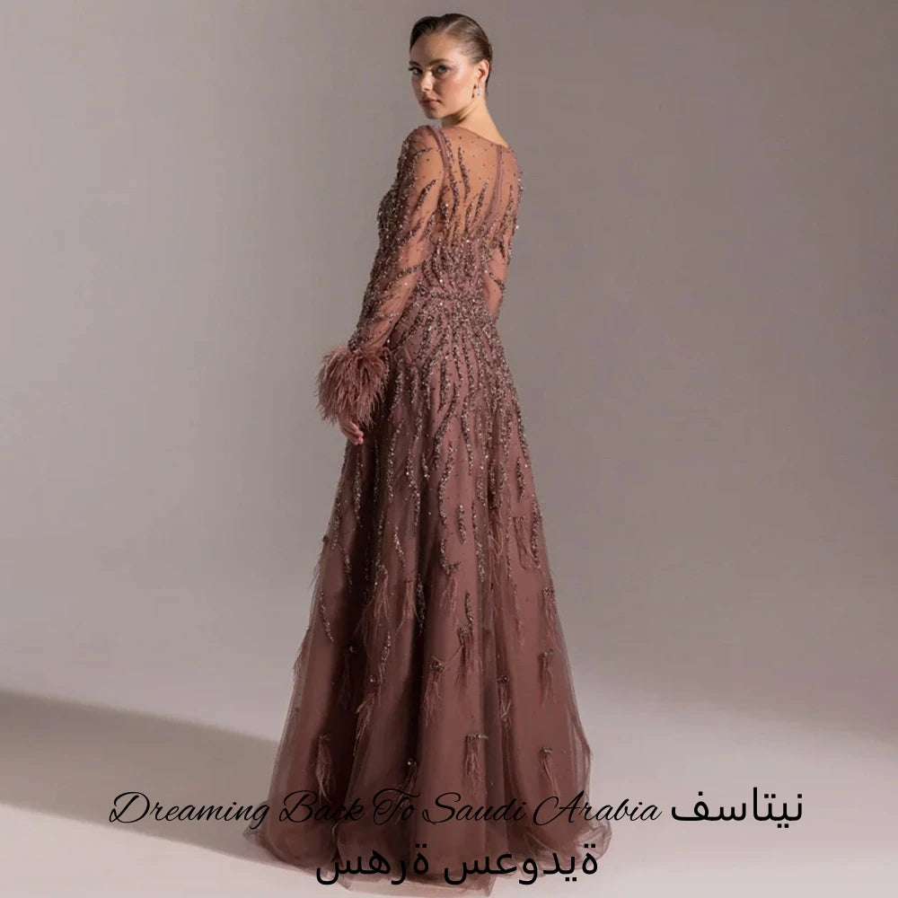 Exquisite Beading Feathers Customized Vestido De Festa High Quality Organza Evening Dress Elegant A-Line Satin Homecoming Dress - Matrix Studios