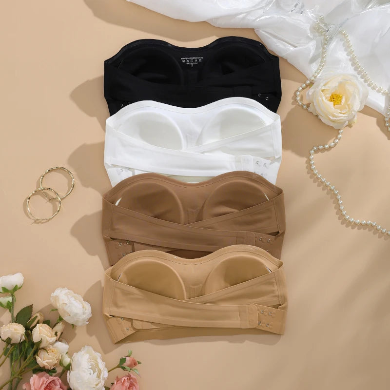 1Pc/3Pcs/Pack YMQJ Removable Padded Soft Ice Silk Traceless Women Brasseries Wire Free Seamless Bra For Women Strapless Bra - Matrix Studios