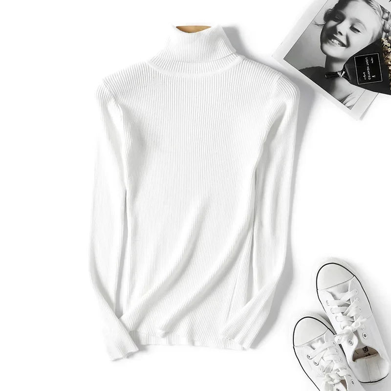 Casual Soft Polo-neck Jumper New Autumn Winter Women Knitted Turtleneck Sweater Fashion Slim Elasticity Solid Ribbed Pullovers - Matrix Studios