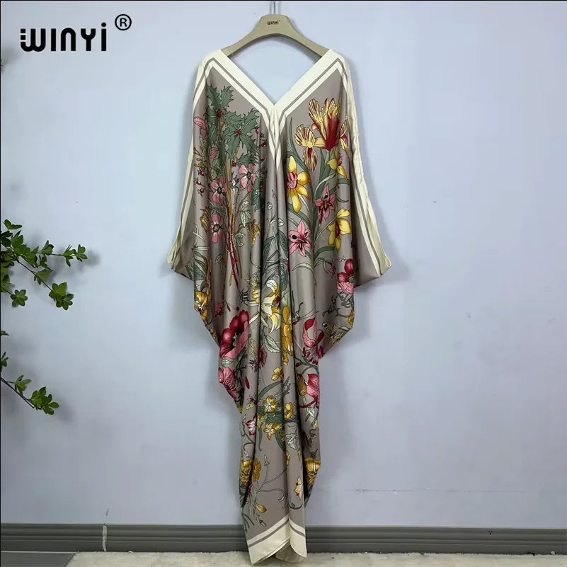 WINYI Print Summer Maxi Dress Muslim Abaya Lady Beach Cover Up Muslim Woman Dresses Beachwear Fashion Kaftan Abaya Dubai Luxury - Matrix Studios