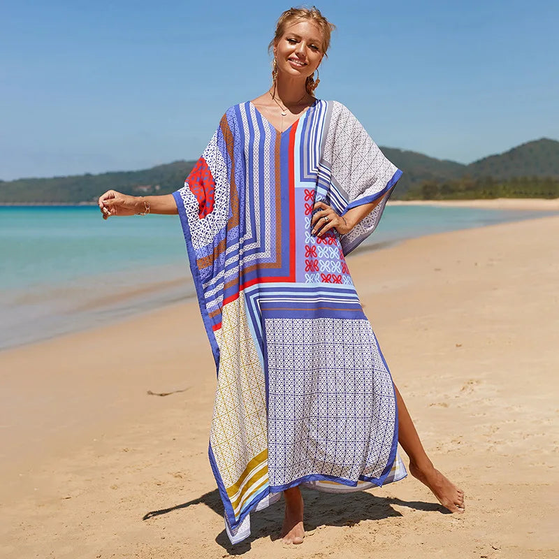 Plus Size Swimsuit Kaftans Beach Cover Ups Colorful Outfits Dress Bathing Suit for Women Vacation Outfits - Matrix Studios