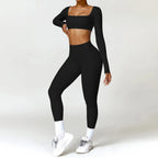 Summer 2PCS Yoga Suit Sports Set Women Quick-Dry Gym Set Women Tracksuit Running Workout Long Sleeve Sports Shirt Yoga Clothing - Matrix-studios.com