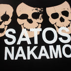 2XL Vintage Flame String Skull Print Washed Black Satoshi Long Sleeved Tshirts Men Women Round Neck Pullover Loose Street Outfit - Matrix-studios.com